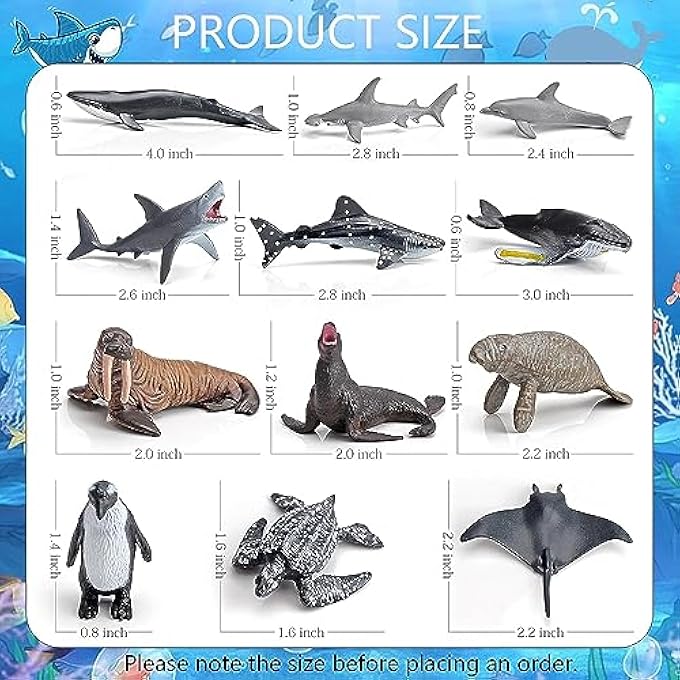 MINI OCEAN SEA ANIMAL FIGURES TOY 12 PIECES REALISTIC UNDERWATER SEA CREATURE FIGURES ARCTIC OCEAN SEA SEA ANIMAL PLAYSET CAKE TOPPER WITH SHARK WHALES PENGUIN WALRUSES MANATEES DOLPHIN - Image 3